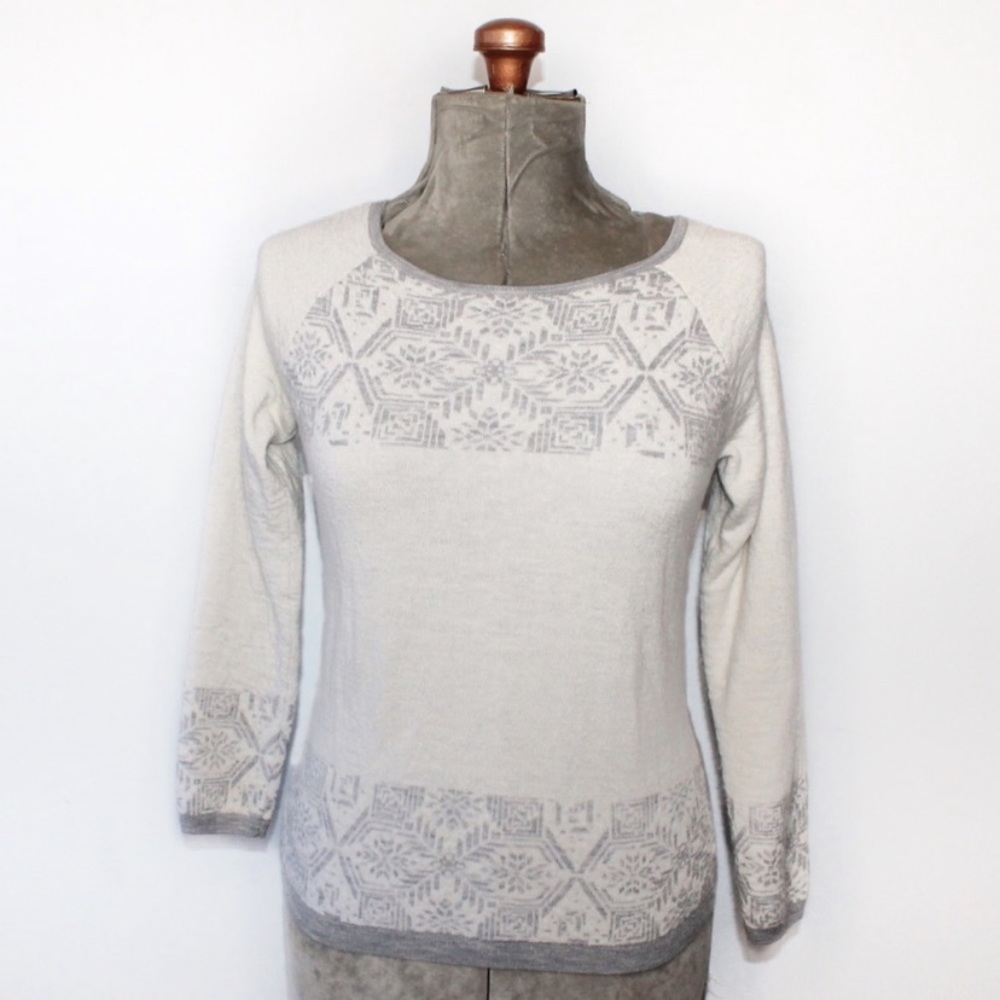 Kenar Grey Merino Wool Aztec Crewneck Sweater